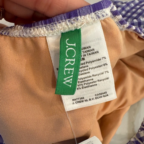 J. Crew NWT Plunge One Piece Gingham Swimsuit Size 22 Purple & White Seersucker - Picture 10 of 14